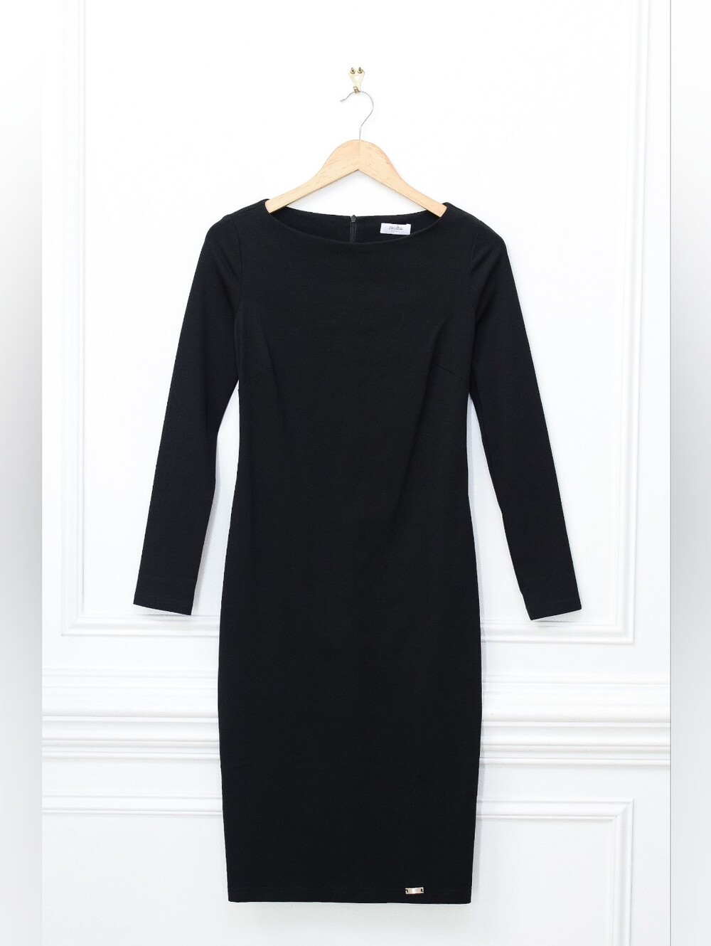 Misha Black Bodycon Midi Dress Long Sleeve Size XS Cocktail Minimalist LBD